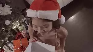 Asian step sis gets hardcore sex for Christmas
